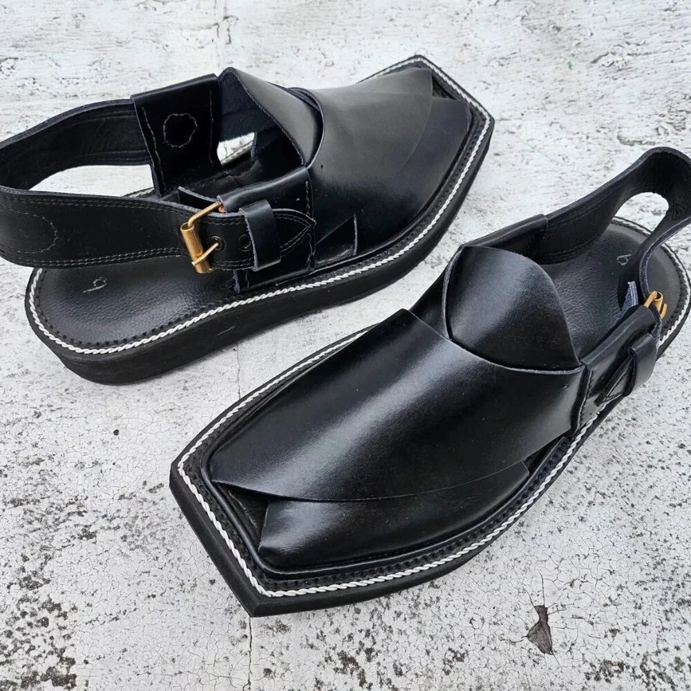 Captan Chappel Sandal Black Genuine Leather Upper Captaan Handmade Shoe Size 8.5 - Picture 2 of 11